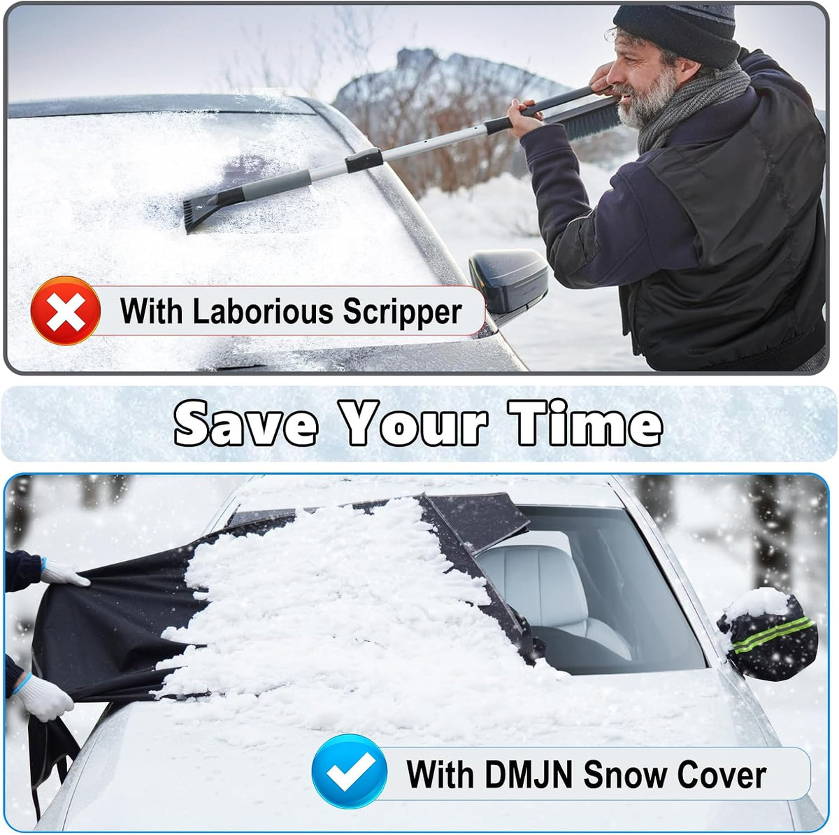 DooGooCoo [Upgraded] 7-Layer Car Windshield Snow Cover, [Efficient Winter Protection] Against Snow, Ice, Frost and Water, [Military-Grade Durable] Universal Fit for Cars, SUVs, and Trucks-Medium