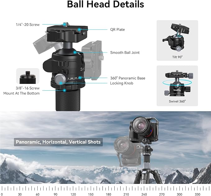 SmallRig AP-20 Carbon Fiber Tripod, 62.2" Camera Tripod Monopod