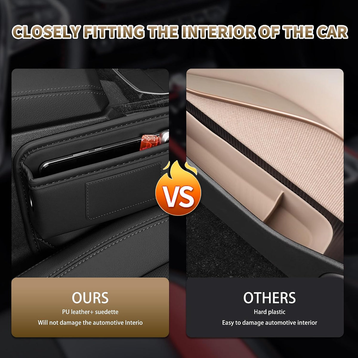 Kwak's Car Seat Gap Filler 2 Pack, PU Leather Organizer with Cup Holder Red | Fits gaps 0.2–1.2 inches| Blocks Dropped Items | Holds Cups Up To 2.8"| Tool-free Install | Easy to Wipe Clean