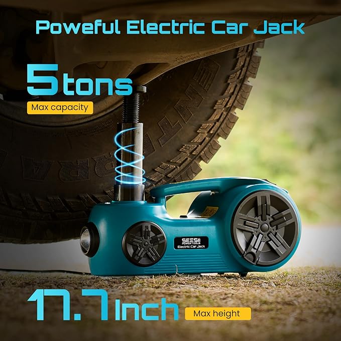 SEESII Electric Car Jack Kit: 5 Ton 12V Hydraulic car Jack with Impact Wrench and Tire Inflator Pump, 17.7 Inch Lift Range 3in1 Floor Jack Lift for SUV MPV Sedan Truck Change Tires Garage Repair
