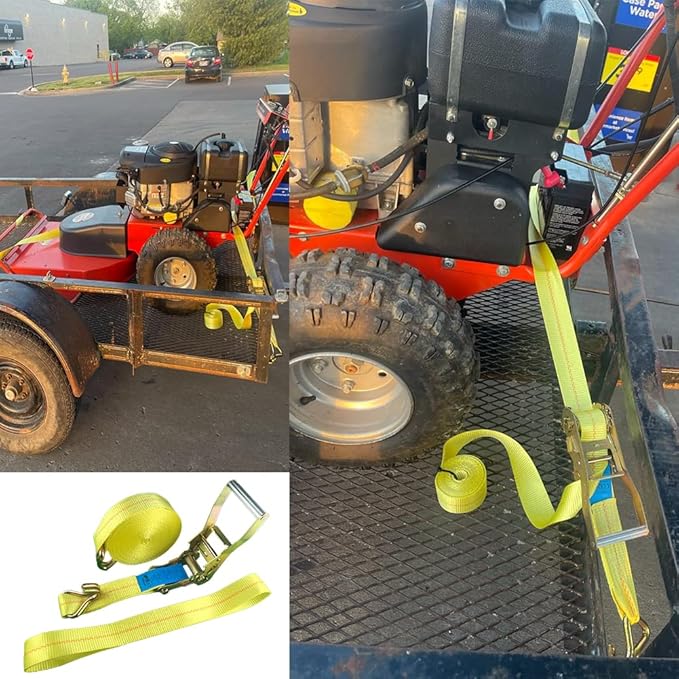 Ratchet Straps - 2" x 17' Heavy Duty Cargo Straps, Load up to 10000Lbs, Double J Hooks for Trucks, Moving Appliances, Lawn Equipment, Motorcycles - Yellow