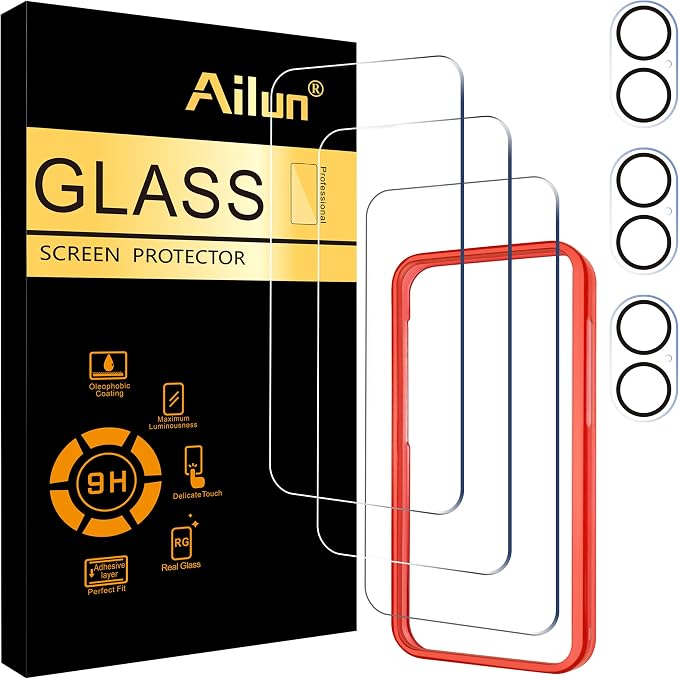 Ailun 3 Pack Screen Protector for iPhone 16 + 3 Pack Camera Lens Protector