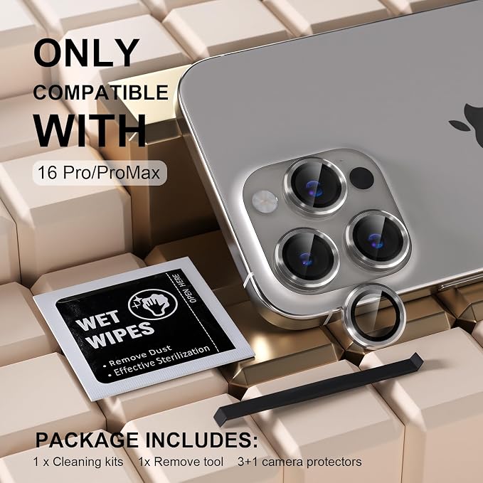 Misea Compatible for iPhone 16 Pro/iPhone 16 Pro Max Camera Lens Protector