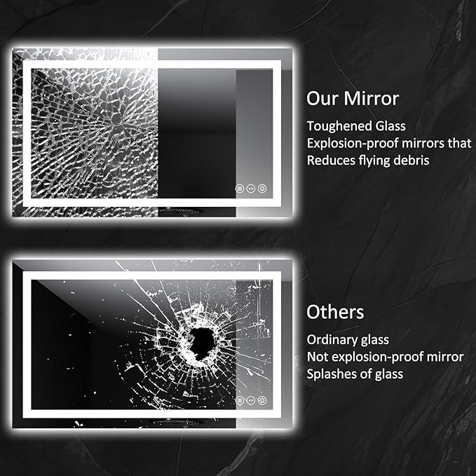 LED Bathroom Mirror 24x40 Inch Anti-Fog Bathroom Mirror with Lights, Wall Mounted Lighted Vanity Mirrors, Dimmable, Backlit + Front Lit, Smart Bathroom Vanity Mirror with 3 Colors Temperature