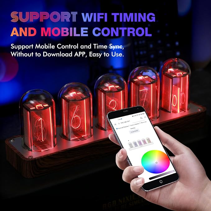 ClocTeck Nixie Tube Clock Walnut Digital Clock, Support Wi-Fi Time SYNC