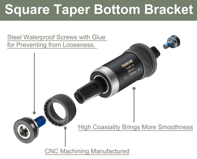 Thinvik Square Tapered Bottom Bracket - 68mm English BSA Compatible with Shimano BB-UN26/BB-300/BB-100/BB-101, 68mm x 107 110 113 116 118 122.5 127