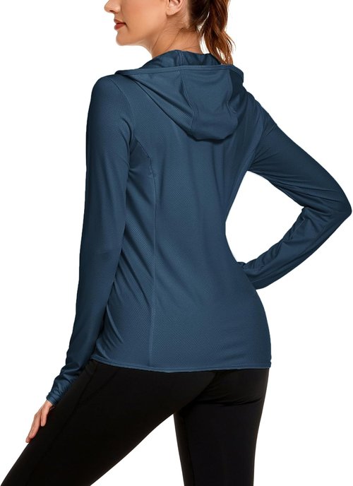 COOrun Women's Sun Protection Hoodie Jacket - UPF 50+ Long Sleeve Athletic Zip Jacket with Pockets
