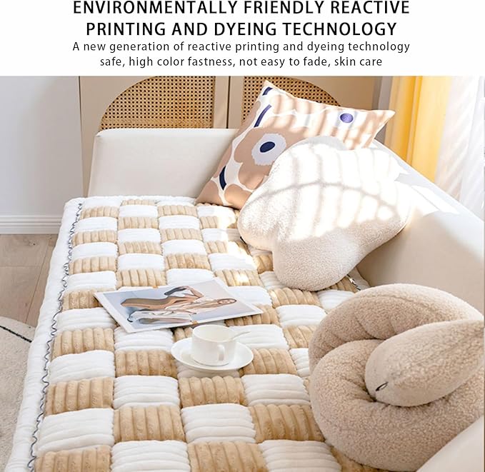 FunnyFuzzy Cream-Coloured Plaid Square Pet Mat Bed Couch Cover, Winter Thickened Dog Bed Cover Pet Blanket Sofa Couch Furniture Protector for Kids Dog Cat(Size:17.7 * 17.7 in,Color:Brown)
