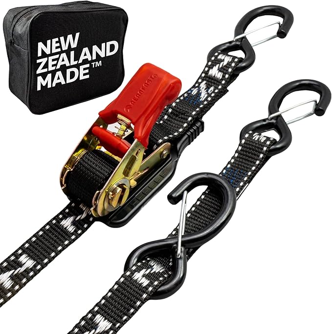 Jetski Ratchet Strap Tie Down - Made in NZ - 1" x 12"’ Heavy Duty Endless Tiedown with PVC Hooks - for Jetskis, Seadoo, Waverunner & PWCs - 1,800lbs Break Strength - 1 Strap (Black)