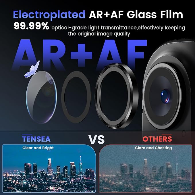 Tensea for iPhone 16 / iPhone 16 Plus Camera Lens Protector, 9H Tempered Glass