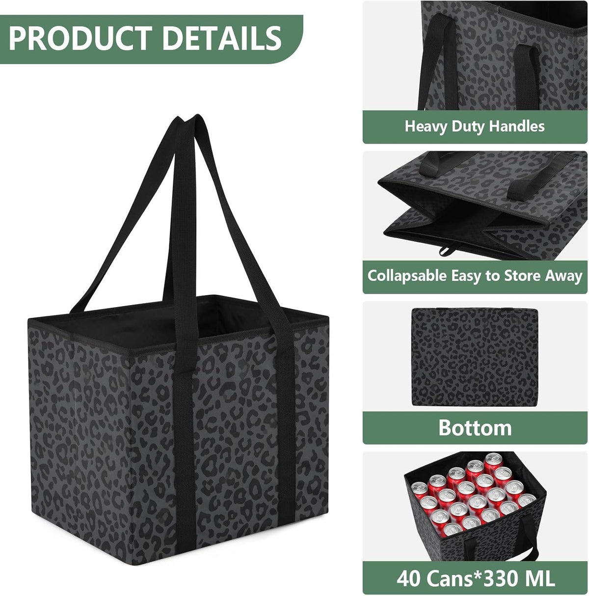 ALAZA Gray Leopard Cheetah Car Trunk Organizer and Storage with Handles for SUV Collapsible Carrying Grocery Bag Outdoors Shopping Reusable