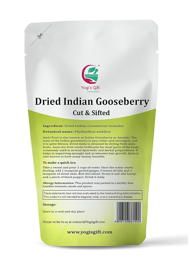Dried Amla/Gooseberry Cut & Sifted 4 oz | Rich in Vitamin C, Fibre | Phyllanthus emblica | by Yogi's Gift®