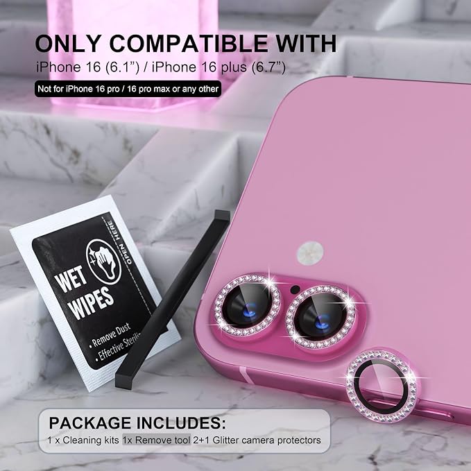 Choiche Compatible for iPhone 16 /iPhone 16 Plus Camera Lens Protector Bling