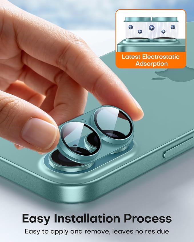 TAURI 2 Pack for iPhone 16/16 Plus Camera Lens Protector, Full Coverage