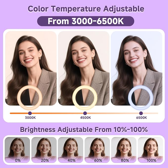 10" Ring Light with Stand 74'' Tall & Phone Holder, RGB Full Color Modes Selfie