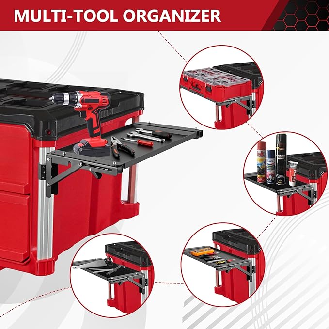 BYERN AUTO Folding Magnetic Side Table Compatible with Milwaukee Packout Toolbox, Heavy-Duty Magnetic Tool Tray with Rail Clips, Rubber-Coated Surface Workbenches, No Drilling Packout Accessories