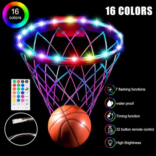 Green Bean LED Basketball Hoop Light - Remote Control Rim Light with 16 Colors & 7 Flashing Modes