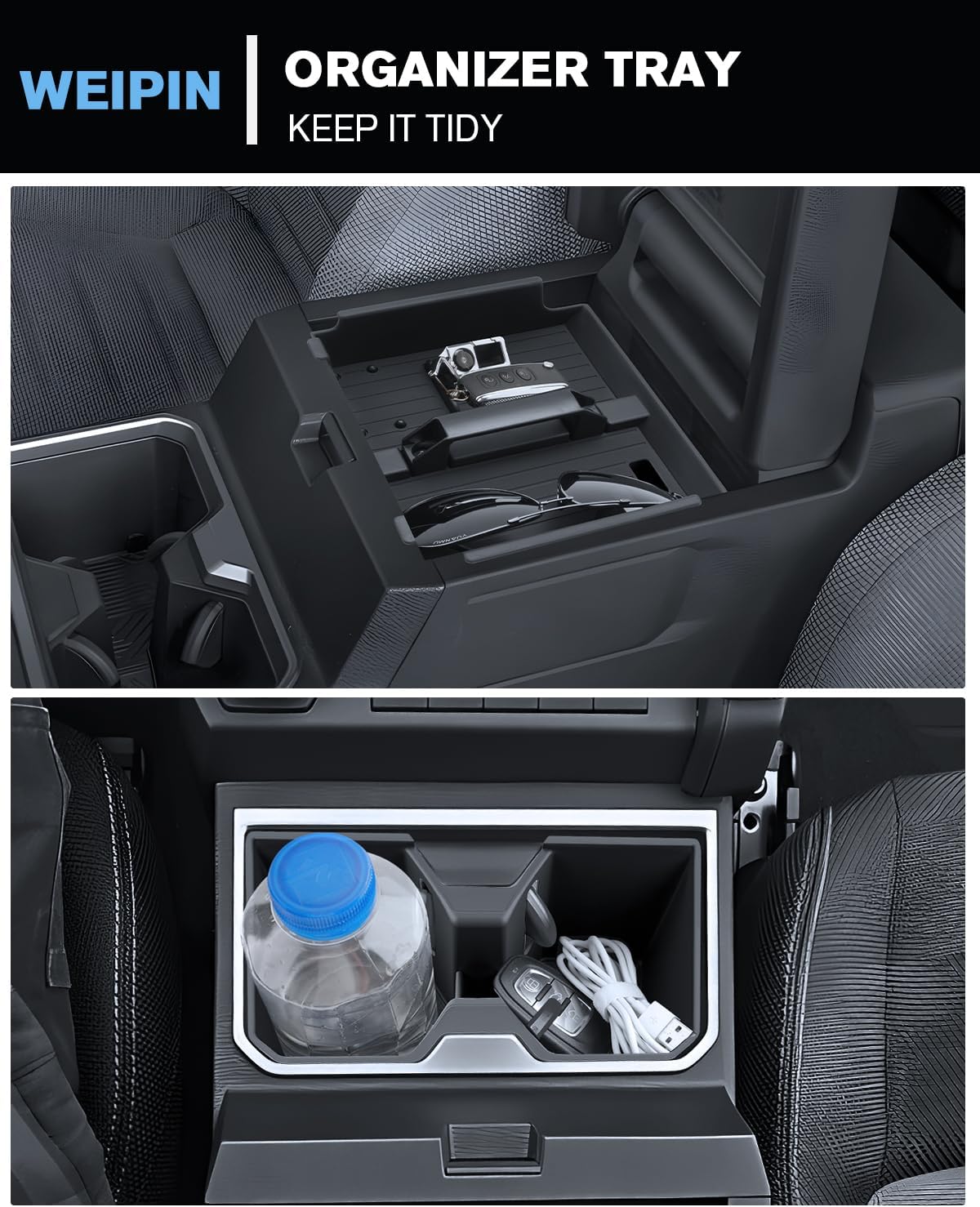 For 2Pcs Center Console Armrest Organizer Tray ABS Materials& Silicone Cup Holder Insert Compatible with 2025-2026 Toyota 4runner - 6th Gen 4Runner
