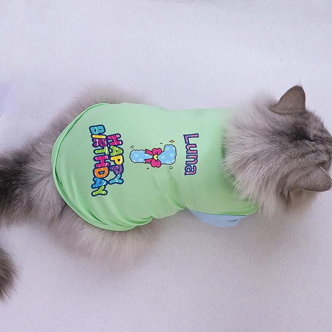 Custom Dog Birthday Shirt,Personalized Pet Apparel Print with Name Age Number,Pet Birthday Outfit,Lightweight Breathable Cotton Vest for Small Medium Large Dogs Cat (Dopamine Green, Large)