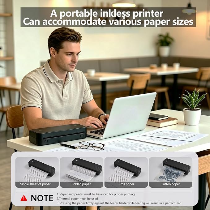 Portable Printer for Travel Bluetooth, Inkless Travel Printer, supports thermal