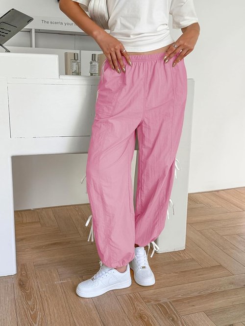 Fisoew Women's Wide Leg Track Pants - Casual Elastic Waist Y2K Baggy Sweatpants with Pockets