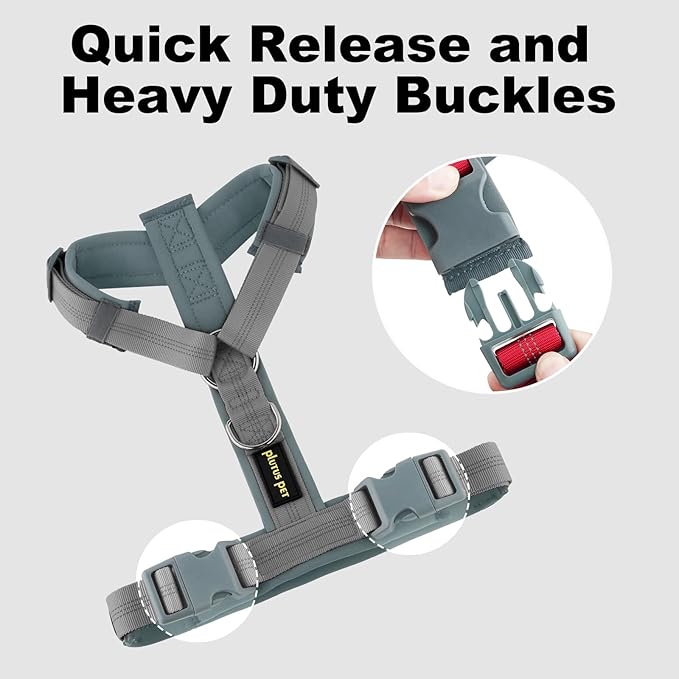 Plutus Pet No Pull Dog Harness, Adjustable Nylon Harness with Soft Padding, Reflective and Heavy Duty Dog Harness for Small, Medium, Large Dogs(Gray, XL)