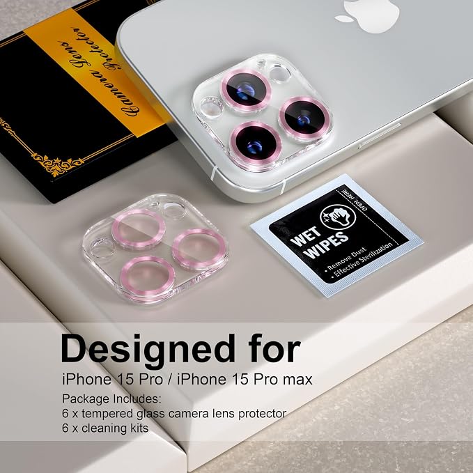 for 6 Pack iPhone 15 Pro/iPhone 15 Pro Max Camera Lens Protector 9H Tempered