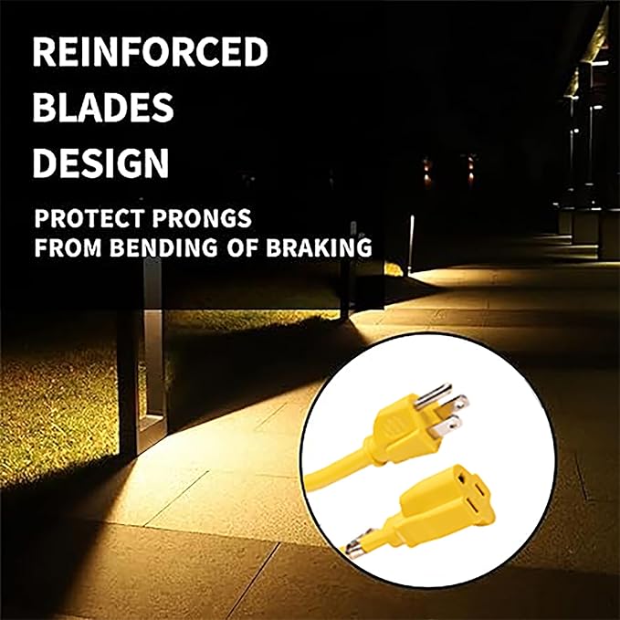 Extension Cord Weatherproof, UL Certified, 12 Gauge 3FT Yellow 3 Prong Heavy Duty, 12/3 SJTW 15A Power Cord for Lights, Appliances, Lawn