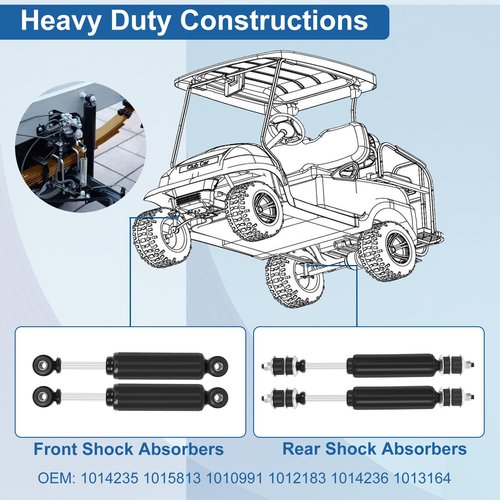 Golf Cart Front and Rear Shock Absorbers for Club Car DS G&E 1988-2011 Precedent G&E 2004-up, 1014235 1014236 1010991 1015813 1013164（4pcs）