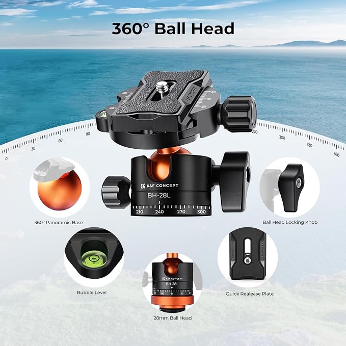 K&F CONCEPT Tripod for Camera, Stable Heavy Duty Travel Tripod for DSLR Cameras