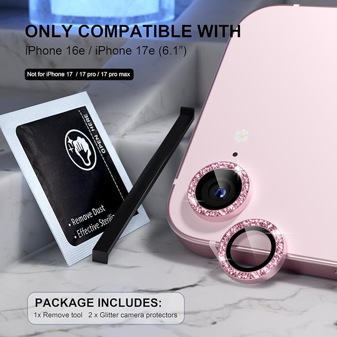 Choiche Compatible for iPhone 17e / 16e Camera Lens Protector Bling, 9H