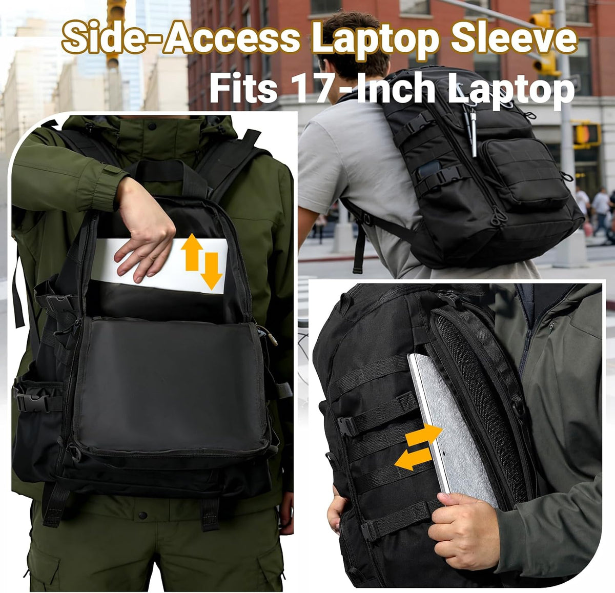 kokkoya 40l Slim Tactical Backpack with Laptop Compartment Molle System Webbing Lightweight Bag for Men Travel Hiking Camping Everyday Carry 17 inch Laptop Black