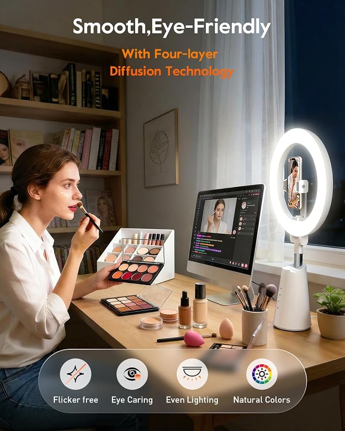 Ring Light for Makeup and Video Recording, Touch Control, Dimmable LED Selfie