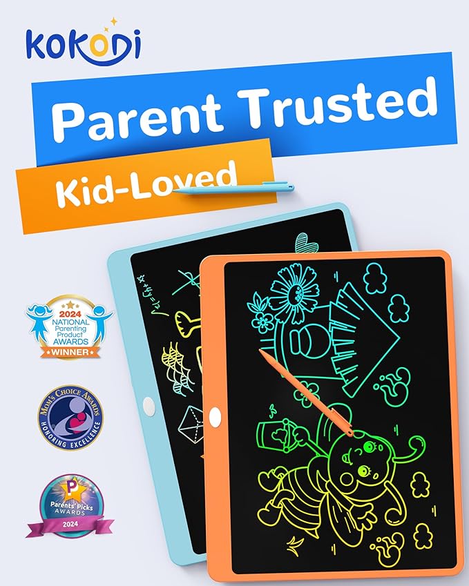 KOKODI LCD Writing Tablet, 16 Inch Colorful Toddler Doodle Board Drawing Tablet, Erasable Reusable Electronic Drawing Pads, Educational and Learning Toy for 3-6 Years Old Boy and Girls(Orange)
