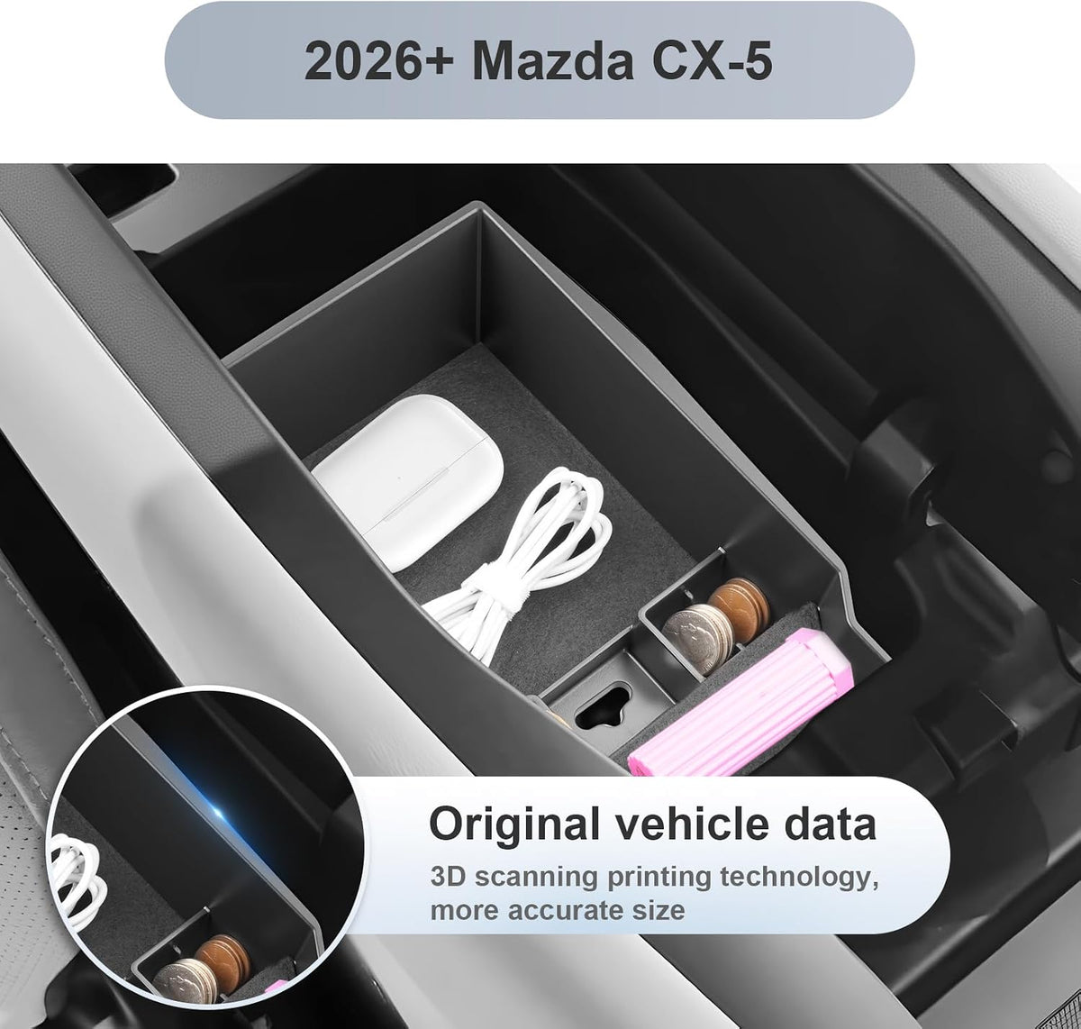 SKTU for 2026 Mazda CX-5 Center Console Organizer for 2026+ Mazda CX-5 Console Tray Mazda CX5 2026 Accessories ABS Insert Armrest Storage Box with Coin Holder