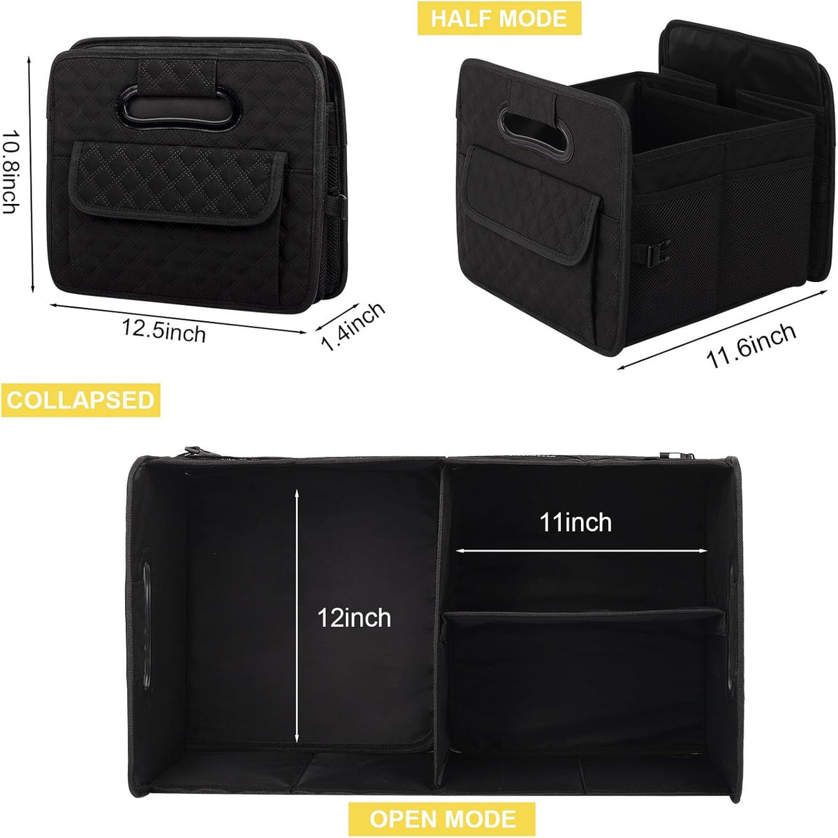JiatuA Car Trunk Organizer for SUV, Collapsible Car Storage Organizer Black | Sturdy, Large Capacity, Diamond Decor, Multi Compartment Container Box Adjustable Car Accessories for Sedan Truck