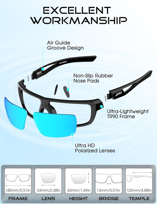 ATTCL Polarized Sunglasses - UV Protection, Lightweight TR90 Frame | Anti-Slip Wrap-Around for Sports, Driving, Fishing, Golf