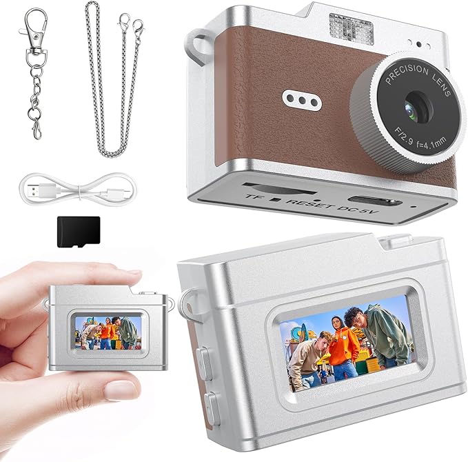 Mini Keychain Digital Camera 1080P, Ultra-Portable Small Retro Camera 32GB Card