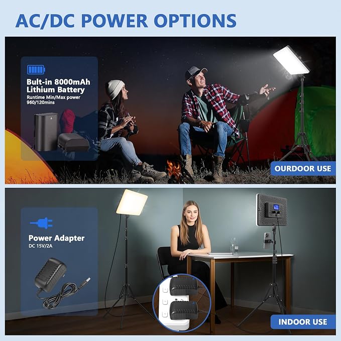 Led Video Light Panel Lighting Kit, QEUOOIY 2-Pack Bi-Color Photography Lighting