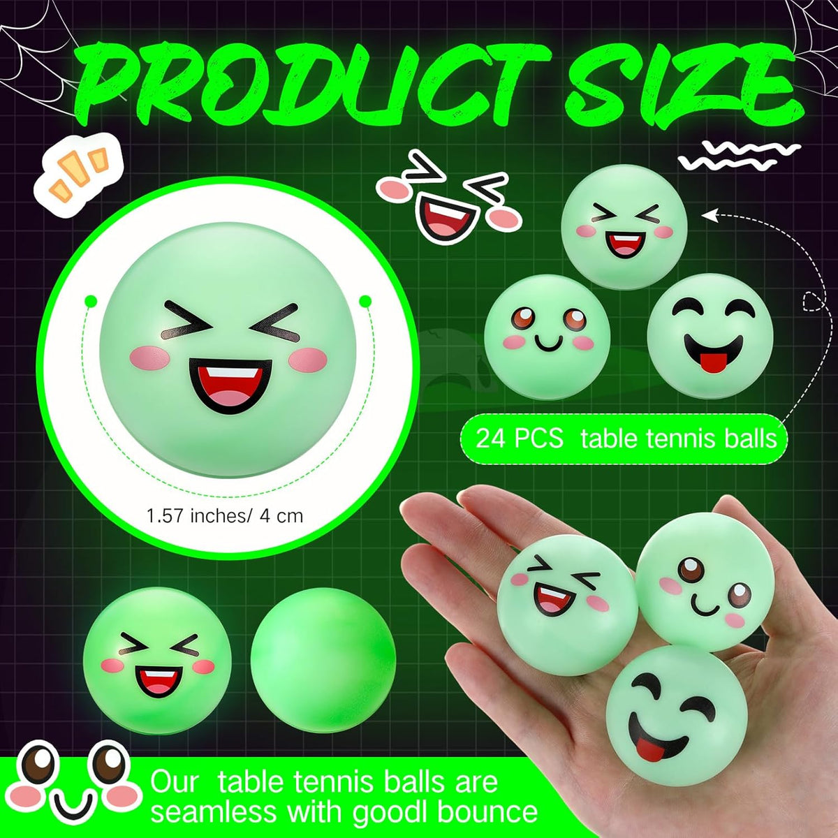 ShinyRelief Glow in The Dark Table Tennis Balls - 24 Pcs Luminous Bouncy Balls for Holiday Fun