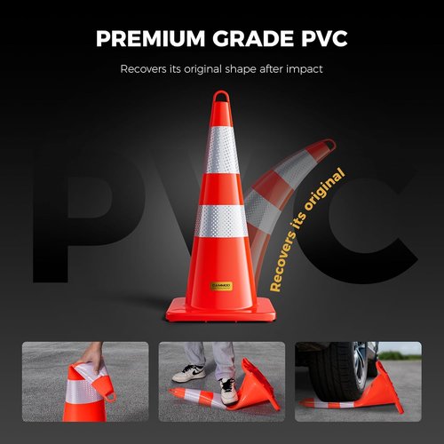 CAMMOO Traffic Cones - 28 Inch MUTCD-Compliant Orange Safety Cones with Reflective Collar & Caution Tape