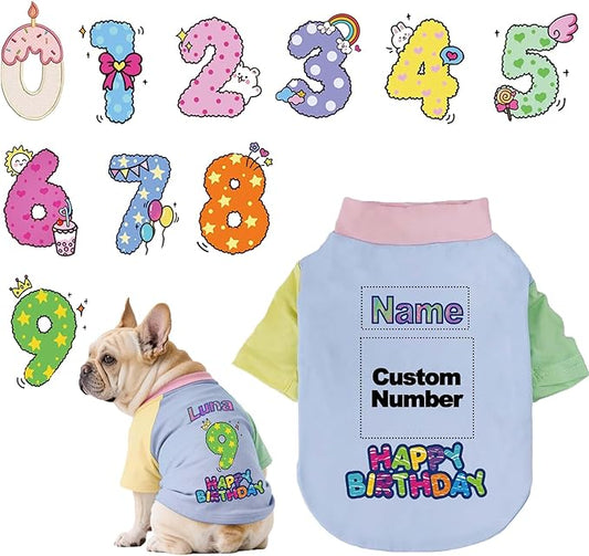 Custom Dog Birthday Shirt,Personalized Pet Apparel Print with Name Age Number,Pet Birthday Outfit,Lightweight Breathable Cotton Vest for Small Medium Large Dogs Cat (Dopamine Blue, Medium)