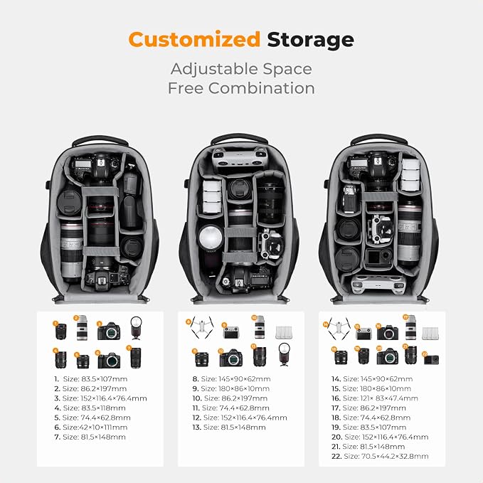 K&F CONCEPT Camera Backpack, Hardshell Photography DSLR Camera Bag