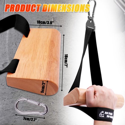 Ergonomic Arm Wrestling Handle with Wooden Grip, Wrist & Forearm Strength Training Attachment for Cable Machines (Black)