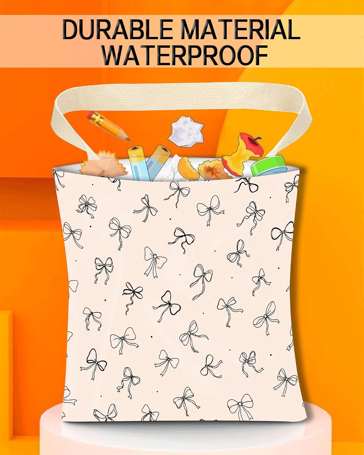 Car Trash Can, Durable Hanging Car Trash Garbage Bag, Cute Automotive Garbage Cans Organizer, Cute Beige Bow