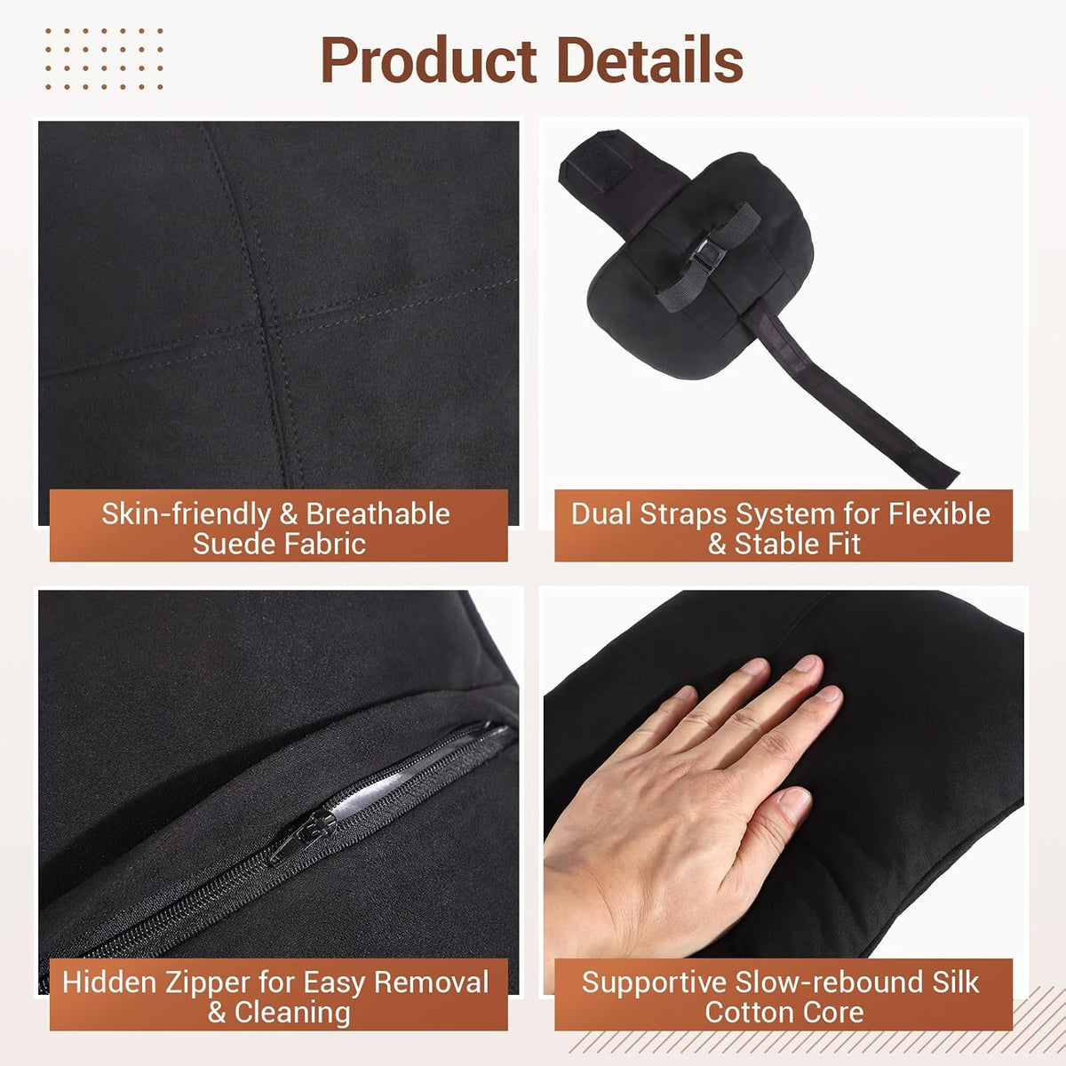 2 PCS Car Pillow Set, Soft Suede Car Neck Support Pillow and Back Cushion, Soft Ergonomic Headrest Lumbar Cushion with 2-Way Straps for Pressure Comfort, Driving Seat, Office