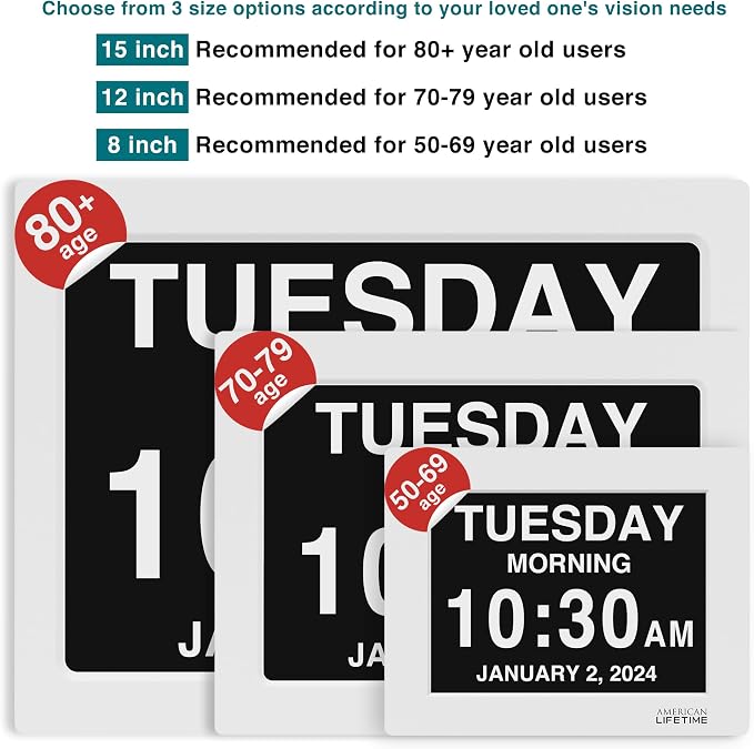 American Lifetime 【New 2024 Dementia Clock Large Digital Clock