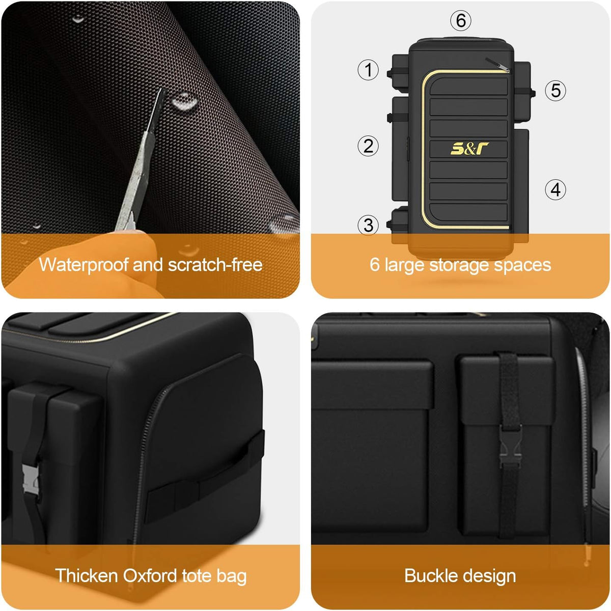Ergocar Car Trunk Organizer Car Boot Storage Organiser Multi Pocket Car Boot Tidy Storage 3 Times Size Folded Portable Waterproof 1680D Oxford for Car/SUV/Truck/Auto