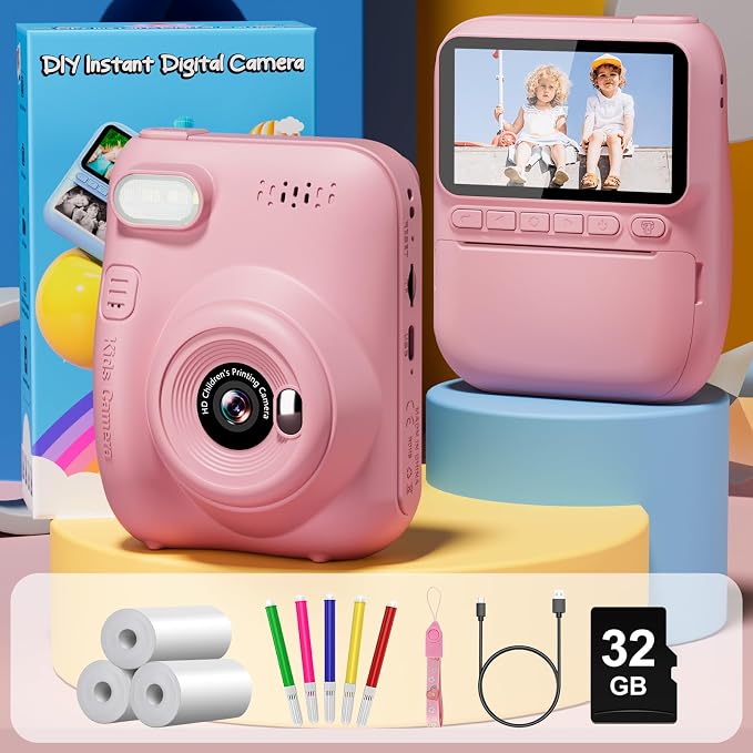 Instant Print Camera for Kids, 3.0" HD 32MP Kids Camera 1080P