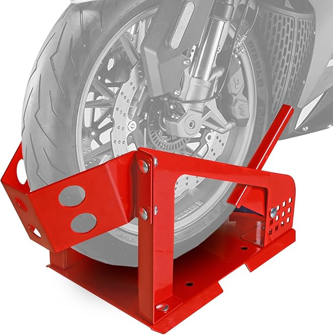 Jack Boss Motorcycle Wheel Chock, Motorcycle Stand Up to 1800 Lbs, Wide Range Less Than 6 Inch, 12 Holes Support Adjustable Front Tire Stand Chocks for Most Motorcycle